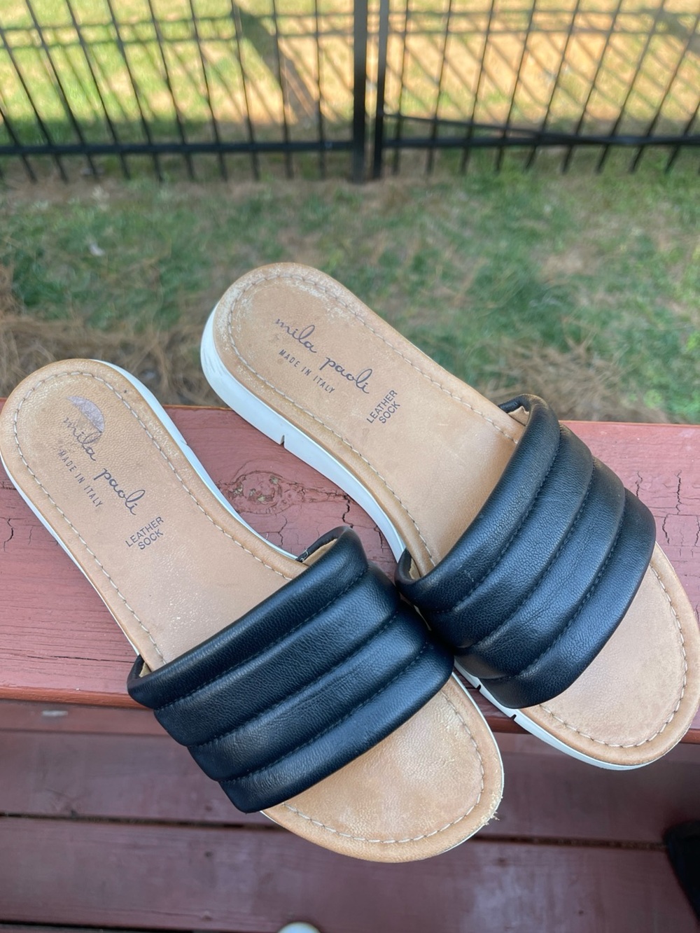 Mila Paoli Black Padded Slide Mules